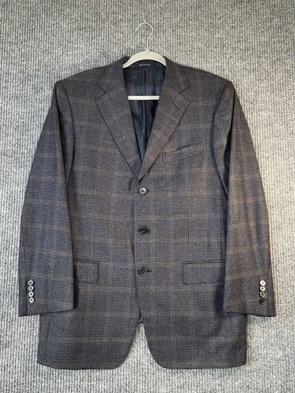 Ermenegildo Zegna sport coat 40 R Blue Black Windowpane Wool Cashmere Jacket